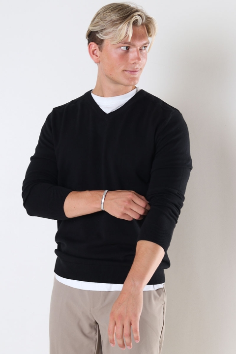 Selected Berg Knit V-Neck LS Black