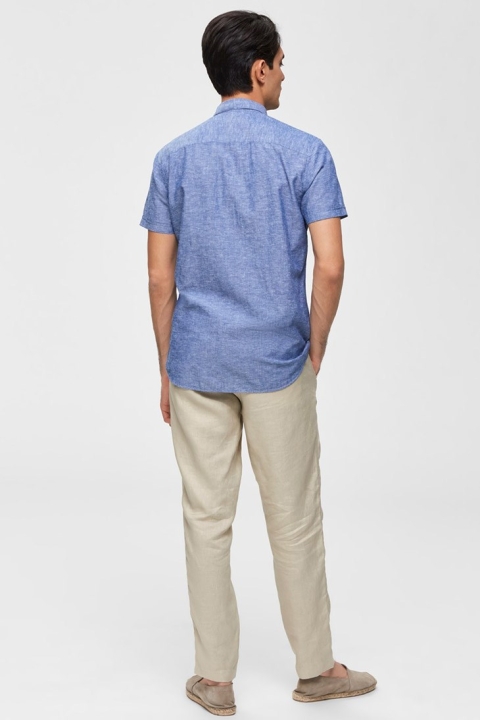 Selected Slim Linen Skjorta SS Classic Medium Blue Melange