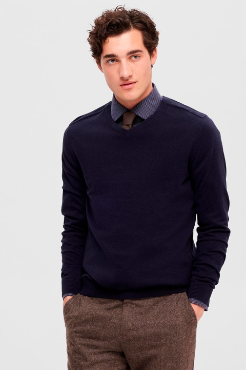 Selected Berg Knit V-Neck LS Navy Blazer