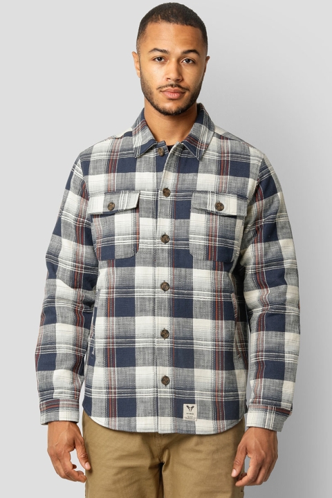 Fat Moose Steven Cotton Check Overshirt Navy Check