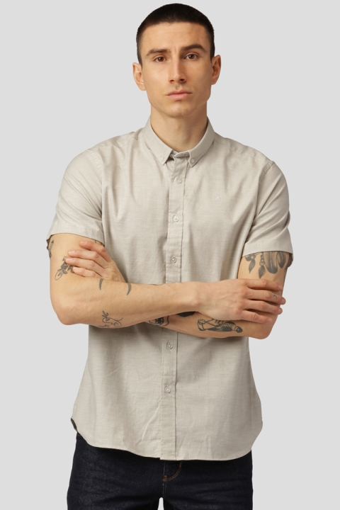 Clean Cut Copenhagen Oxford Stretch SS Shirt Sand Melange