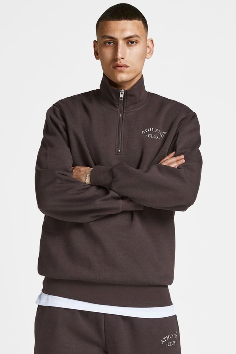 Jack & Jones JORTOBIAS HALF ZIP SWEAT KA Seal Brown