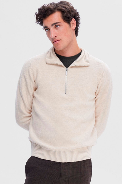 Selected Axel LS Knit Half Zip Oatmeal