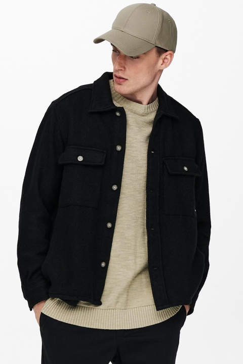 ONLY & SONS MILLERD SOLID WOOL OVERSHIRT Black