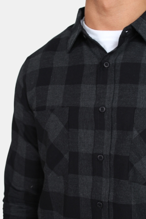 URBAN CLASSICS Checked Flanell Skjorta Black/Charcoal