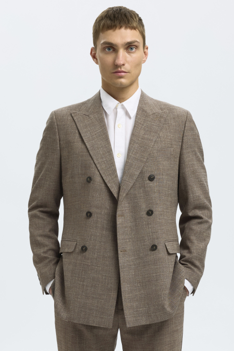 Selected Oasis Linen DB Blazer Dark Sand Melange