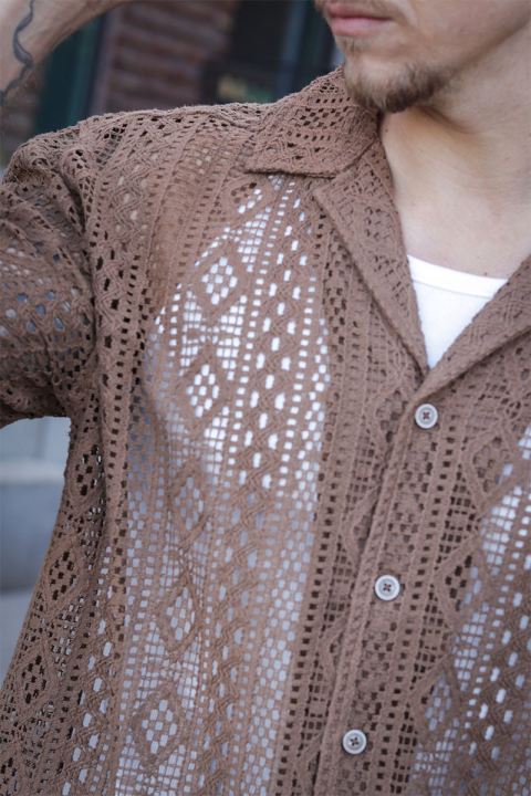 ONLY & SONS Novak Relax Resort SS Lace Shirt Sepia