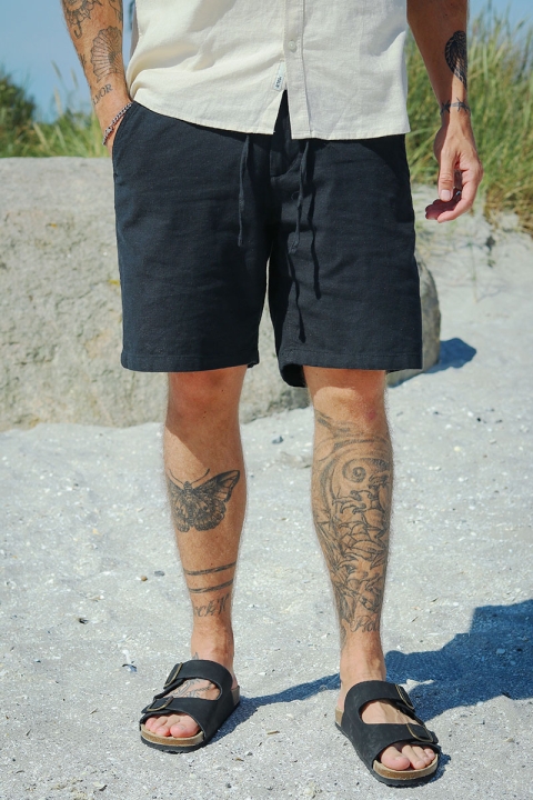 Selected COMFORT-BRODY LINEN SHORTS Black