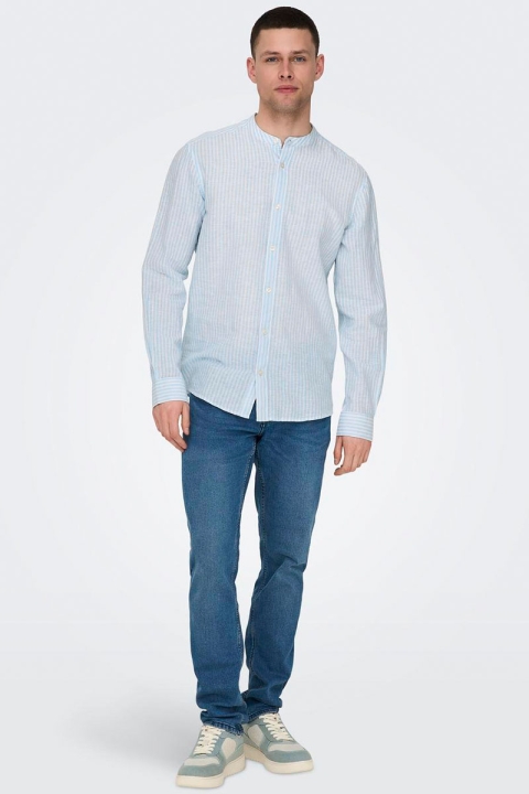 ONLY & SONS Caiden LS Mao Stripe Linen Shirt Cashmere Blue