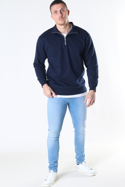 Basic Brand Quarter Zip Sweat Blue Navy