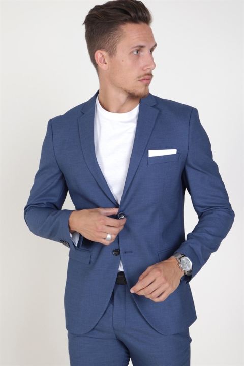 Selected Slim Mylo-Logan Blue StructKlockae Blazer Dark Blue