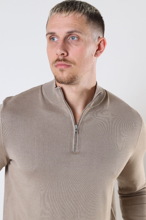 ONLY & SONS WYLER LIFE HALF ZIP KNIT Chinchilla