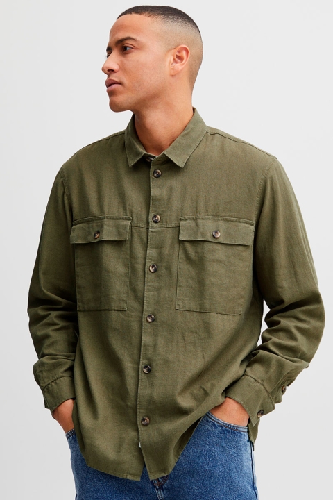 Solid Allan Linen Overshirt Deep Lichen Green