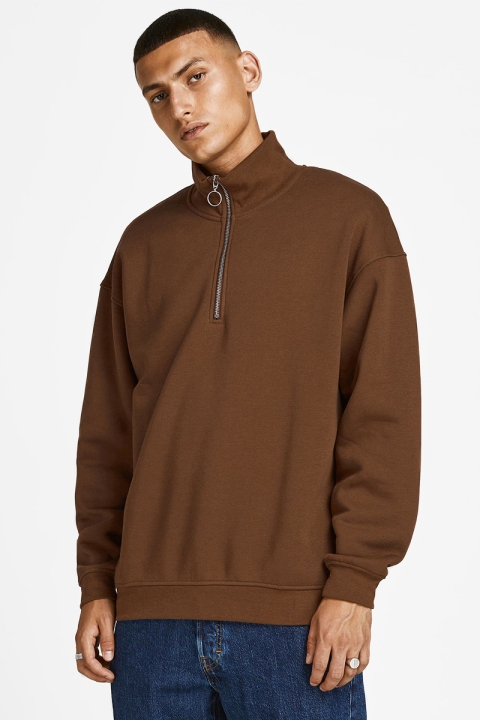 Jack & Jones JORBRINK SWEAT QUARTER ZIP HIGH NECK Desert Palm LOOSE