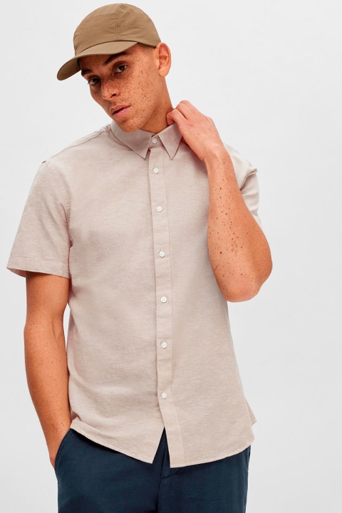 Selected SLHSLIMNEW-LINEN SHIRT SS CLASSIC Kelp