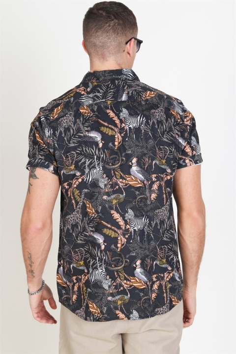 Only & Sons Gabrial S/S Animal Viscose Skjorta Black/Zoo Print