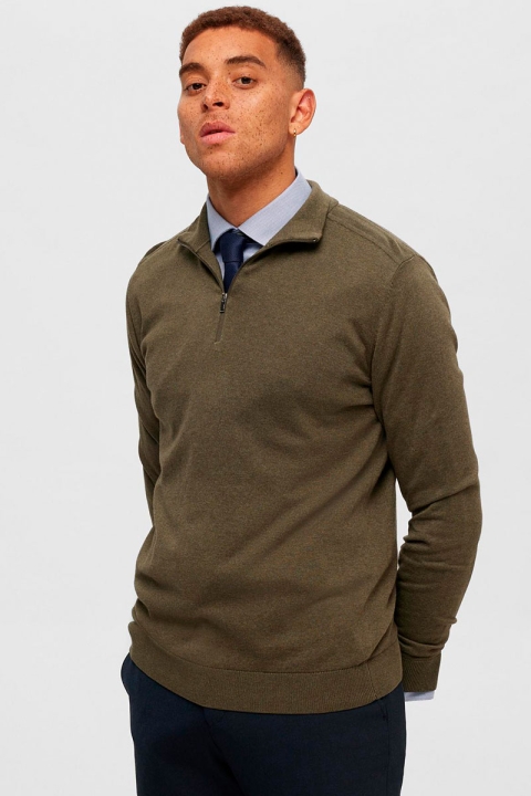 Selected Berg Knit Half Zip Ivy Green