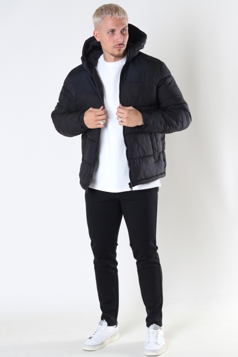 Jack & Jones JJPAUL PUFFER HOOD Black SOLID