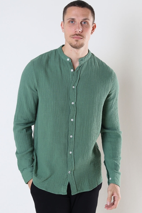 Kronstadt Johan Muslin Henley shirt Ivy Green