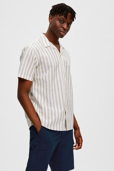 Selected SLHREGNEW-LINEN SHIRT SS RESORT W Kelp Stripes