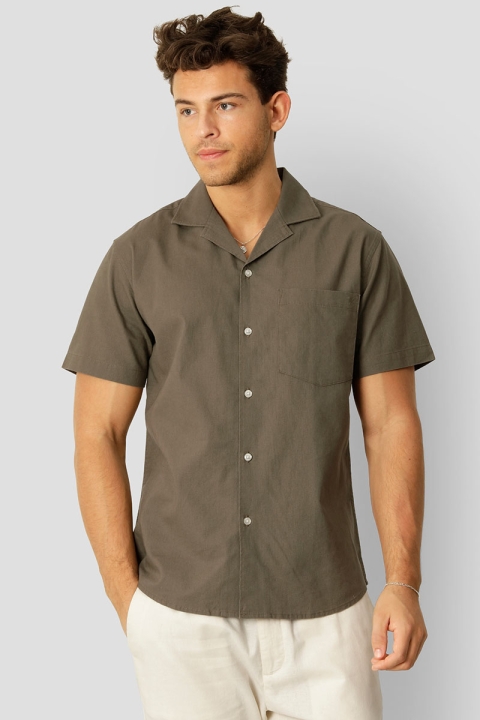 Clean Cut Copenhagen Bowling Cotton Linen Shirt SS Dusty Green