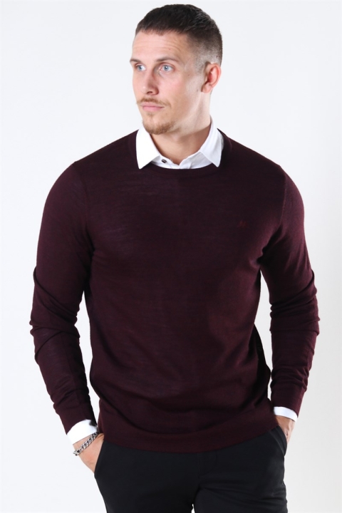 Lindbergh Merino O-Neck Sticka Dark Bordeaux