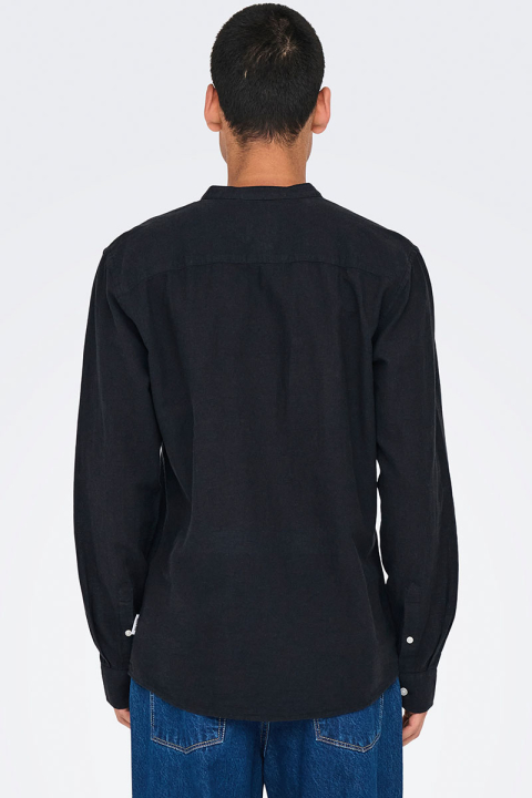ONLY & SONS CAIDEN LS SOLID LINEN MAO SHIRT Black