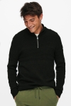 ONLY & SONS ONSBACE HIGH NECK  HALF ZIP KNIT Black