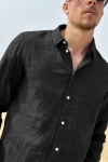 Solid Enea Allan Linen Shirt LS True Black