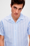 Selected SLHREGNEW-LINEN SHIRT SS RESORT W Cashmere Blue Stripes