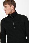 ONLY & SONS BEVIN LIFE HIGH NECK ZIP KNIT Black