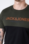 Jack & Jones JJEURBAN BLOCKING TEE SS O-NECK NOOS Forest Night Hawaiian-Black Print/Slim Fit