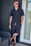 Selected Relax Plisse Resort SS Shirt Black