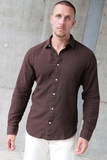 Caiden LS Linen Shirt Coffee Bean