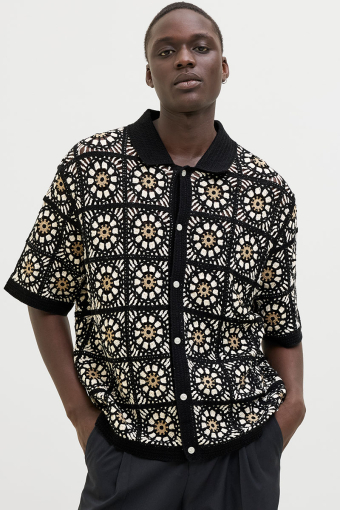 Cartagena Crochet Knit Polo Black