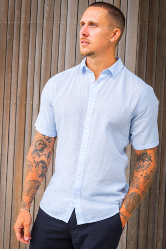Caiden SS Linen Shirt Cashmere Blue