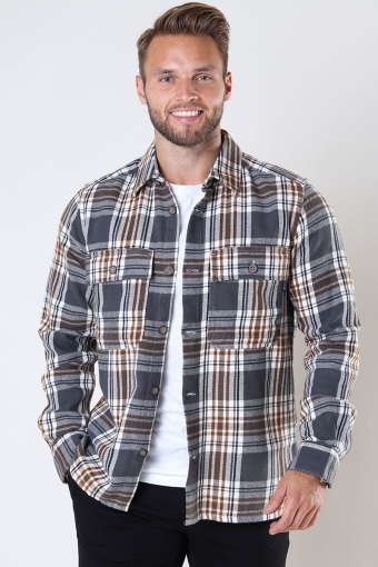 SCOTT LS CHECK FLANNEL OVERSHIRT Grey Pinstripe