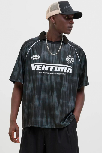 Retreat AOP Mesh Open Collar Polo SS Black