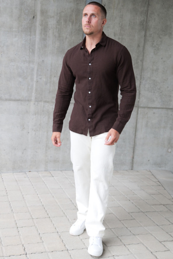 Caiden LS Linen Shirt Coffee Bean