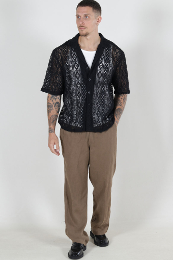 Allan Elsticated Wide Fit Linen Pants Shitake