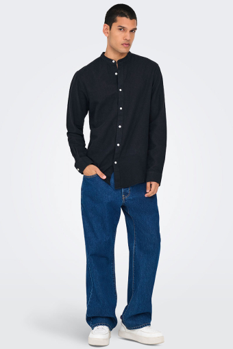 CAIDEN LS SOLID LINEN MAO SHIRT Black