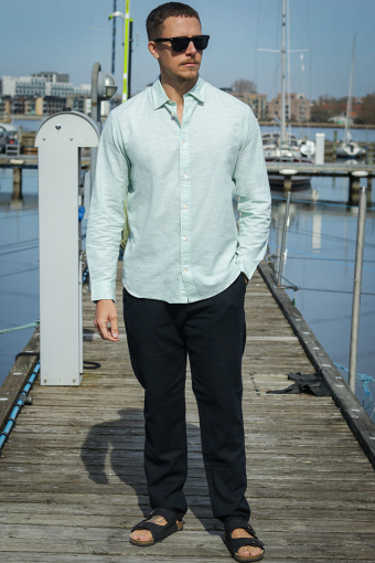 Slim Sun Linen Shirt LS Iceberg Green / White