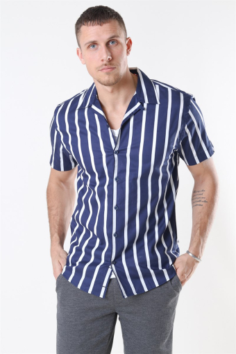 Cuba Skjorta Gr. 87 S/S Dark Blue/White