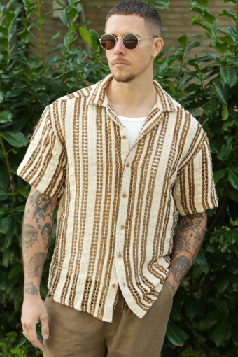 Dani Chrochet Resort SS Shirt Brown Stripe