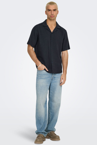 Latham Resort Linen Structure Shirt Dark Navy