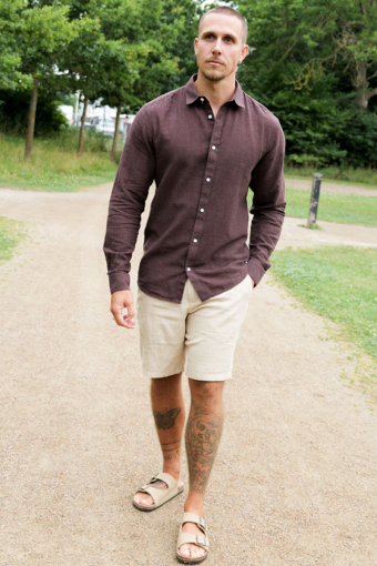 Caiden LS Linen Shirt Coffee Bean Peppercorn