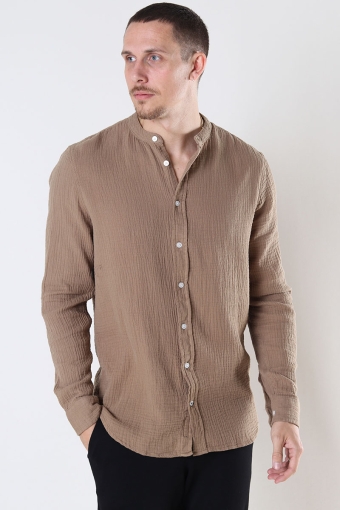 Johan Muslin Henley shirt Sepia tint brown