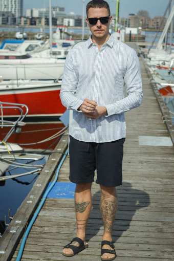 Caiden LS Stripe Linen Shirt Sea Spray