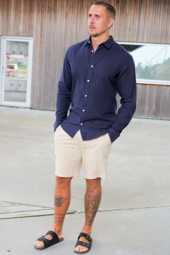 Caiden LS Linen Shirt Night Sky