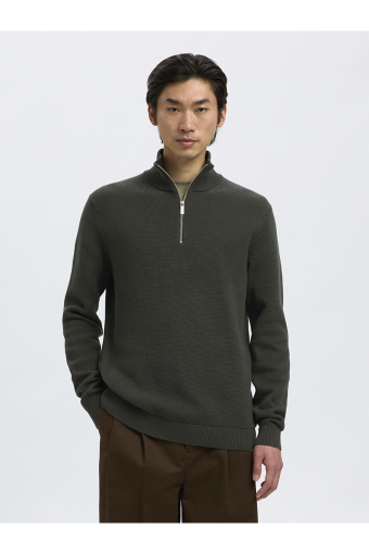 Dane LS Structure Knit Kalf Zip Deep Forest